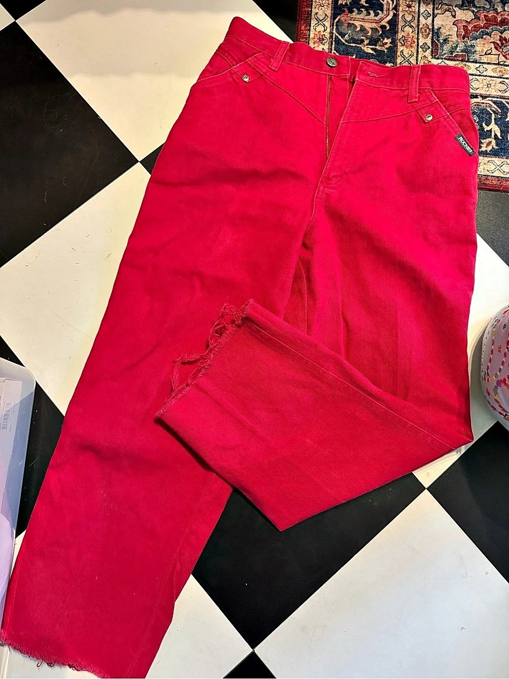 Rockies Vintage High Rise Western Jeans Red Straight Leg Waist 36